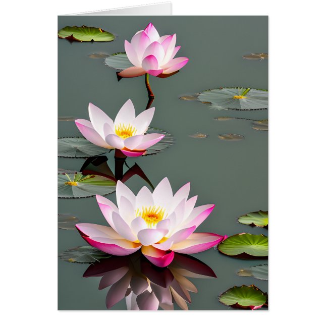 Fleur De Lotus Rose Et Blanc Sur Carte Étonnante P (Devant)