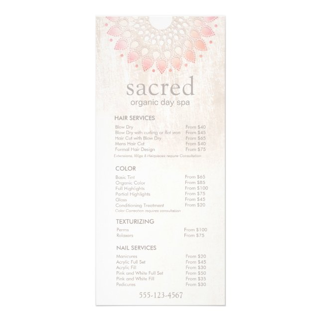 Fleur de Lotus rose Spa Salon Liste des prix Menu (Devant)