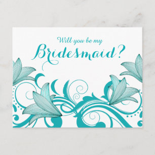 Fleur de Lyrica Will You Be My Bridesmaid?   teal Invitation