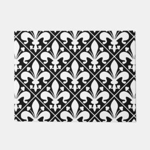 Fleur de Lys Black and White Elegant Doormat