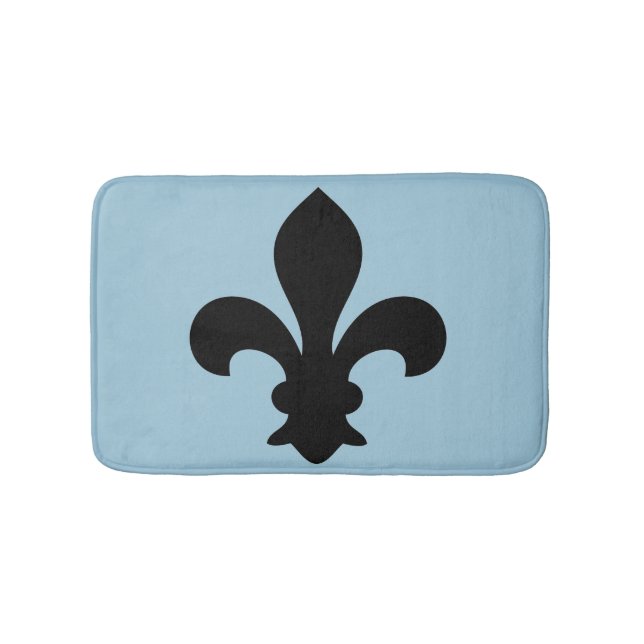 Fleur de Lys French Symbol Black Blue Custom Bath Mat (Front)
