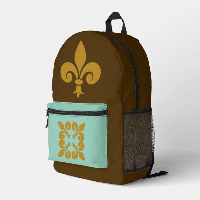 Fleur de Lys Printed Backpack (Back Corner Right)