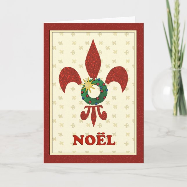 Fleur de Lys Wreath Noel Greeting Holiday Card (Front)