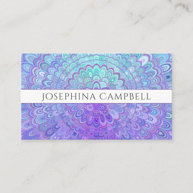 Fleur de Mandala en Carte de visite bleu et violet (Devant)