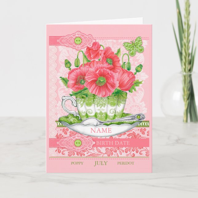Fleur de naissance et Gem août Carte de jeu Word (Devant)