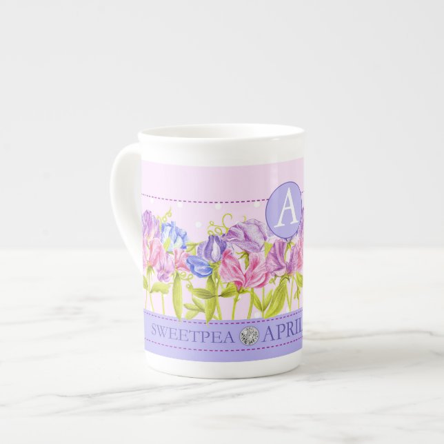 Fleur de naissance et Gem April Bone China Mug (Devant gauche)