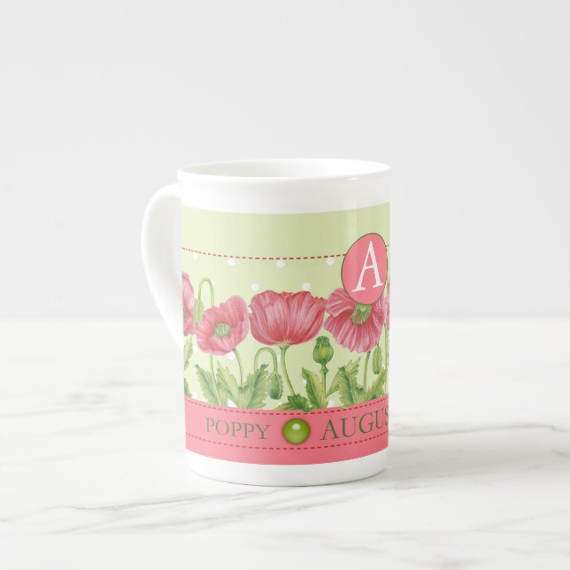 Fleur de naissance et Gem August Bone China Mug (Devant gauche)