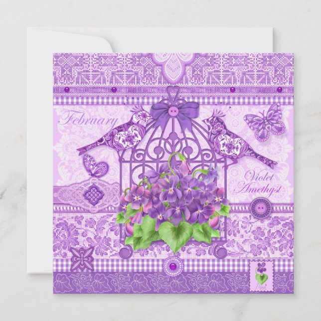 Fleur de naissance et Gem Février carte de cage d' (Devant)