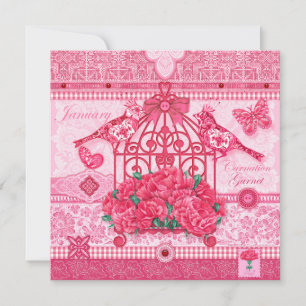 Fleur de naissance et Gem Janvier Carte Birdcage