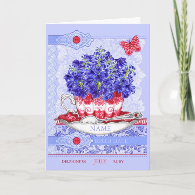 Fleur de naissance et Gem Juillet Carte de jeu (Devant)