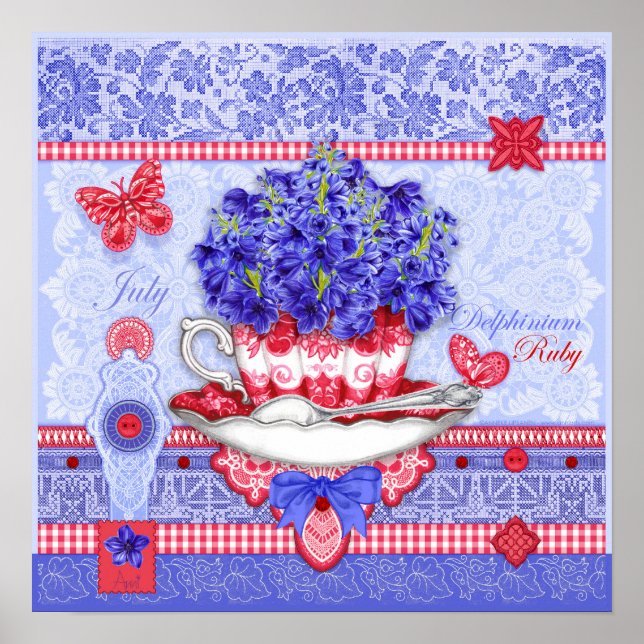 Fleur de naissance et Gem juillet Poster de thé (Devant)