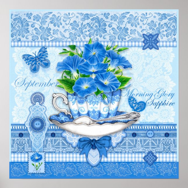 Fleur de naissance et Gem Septembre Poster de thé (Devant)