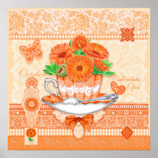 Fleur de naissance et gemme d'octobre Affiche de t