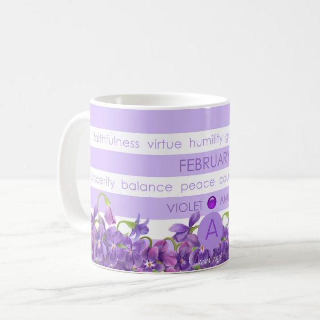 Fleur de naissance et tasse février de rayure de (Devant gauche)