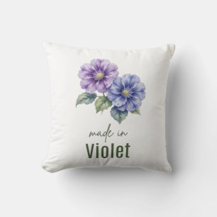 Fleur de naissance violette de février Coussin aqu
