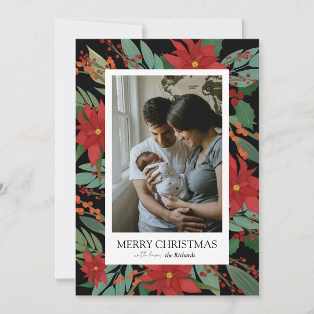 Fleur de Noël noire Joyeuse carte de Noël (Devant)