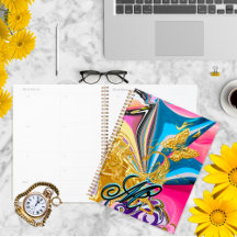 Fleur de papillon d'or Monogramme Liquide Abstrait