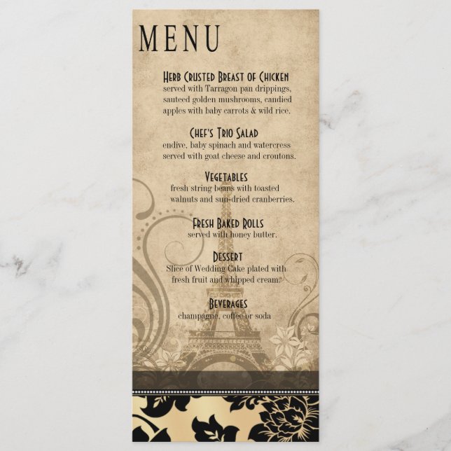 Fleur de Paris Eiffel Tower Dinner Menu | sand (Front)