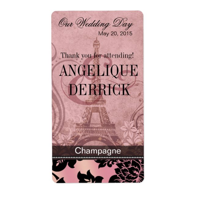 Fleur de Paris Eiffel Tower | pink Wine Label (Front)