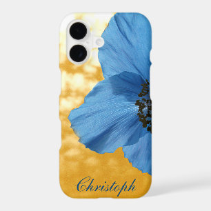 Fleur de pavot bleu de jardin Ciel doré avec monog