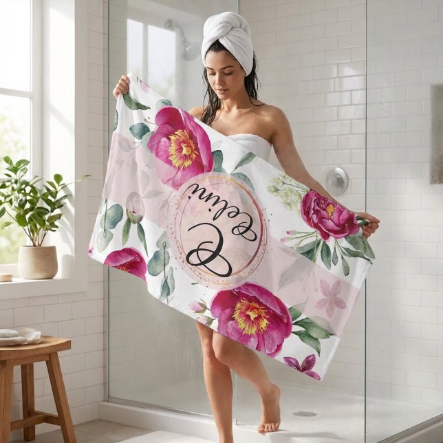 Fleur de pivoine sans soudure motif Jeu d'oreiller (Peony flower seamless pattern Throw Pillow Bath Towel Set)