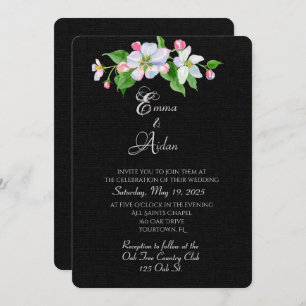 fleur de pomme sur invitation mariage noir