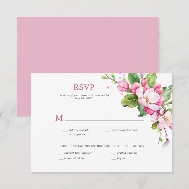 Fleur de pommier rose et blanc RSVP (Devant / Derrière)
