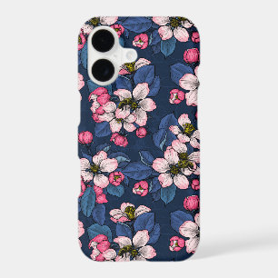 Fleur de pommier sur fond bleu foncé