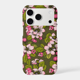 Fleur de pommier sur fond vert foncé