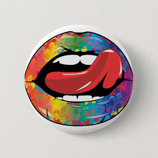 Fleur De Rainbow Licking Lips 2 Inch Round Button