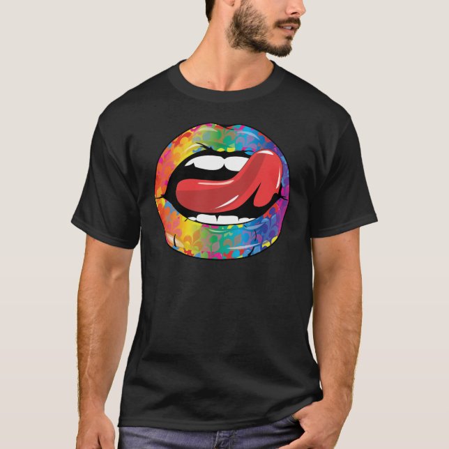 Fleur De Rainbow Licking Lips T-Shirt (Front)