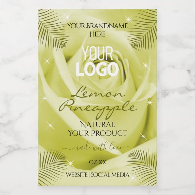 Fleur de rose jaune Étiquette Palm Feuille Logo (Étiquettes simples)