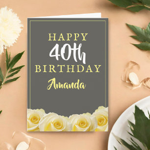 Fleur de rose jaune Floral 40e carte d'anniversair