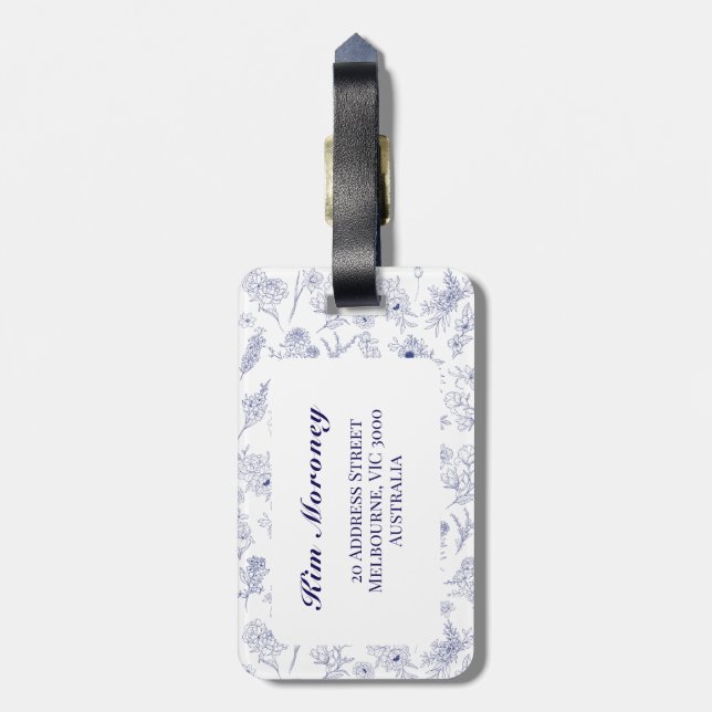 Fleur de Saison Blue and White Luggage Tag (Back Vertical)