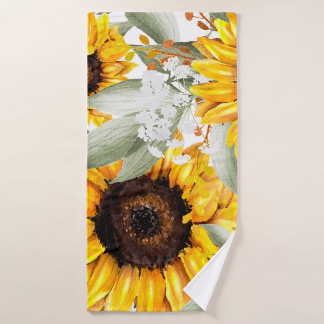 Fleur de tournesol Jaune Floral Rustique Automne F (Serviette de bain)