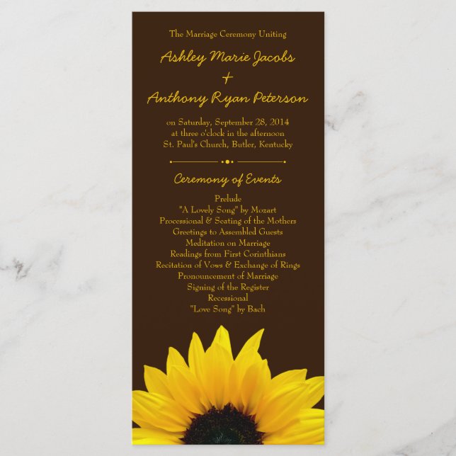Fleur de tournesol jaune Programme de mariage Brow (Devant)