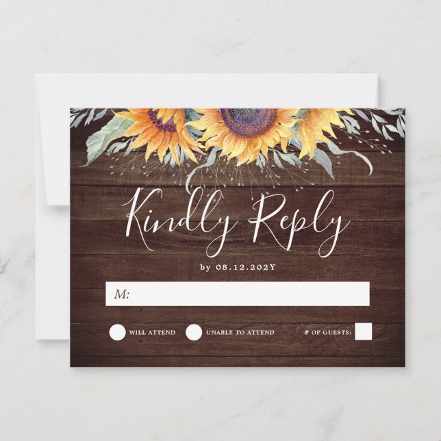 Fleur de tournesol rustique Campagne Mariage RSVP (Devant)