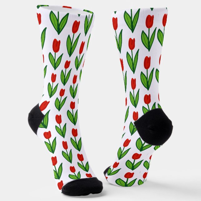 Fleur de tulipe rouge florissante motif chaussette (Angulaire)
