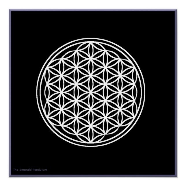 Fleur de vie Blanc sur Black Glossy Poster (Devant)