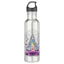 Fleur de vie, chakra, bouteille d'eau de déesse