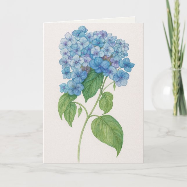 Fleur d'Hydrangea Bleue | Carte de Vœux Imprimable (Devant)