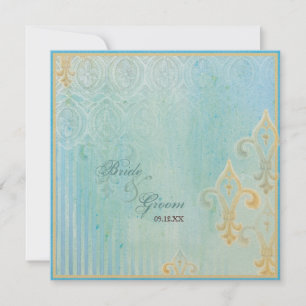 Fleur di Lys Damask 2 Blue - Faire-part de mariage