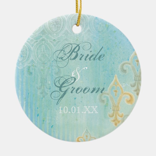 Fleur di Lys Damask 2 Blue - Wedding Ornament (Front)
