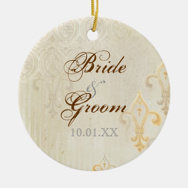 Fleur di Lys Damask 2 Crème - Ornement Mariage (Devant)