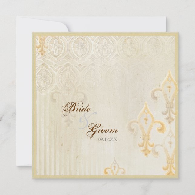 Fleur di Lys Damask 2 Faire-part de mariage crème (Devant)