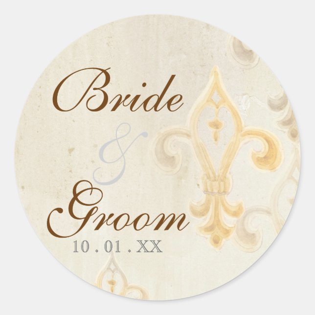 Fleur di Lys Damask 2  - Wedding Seal or Sticker (Front)