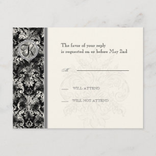 Fleur di Lys Damask - Black RSVP Response Card