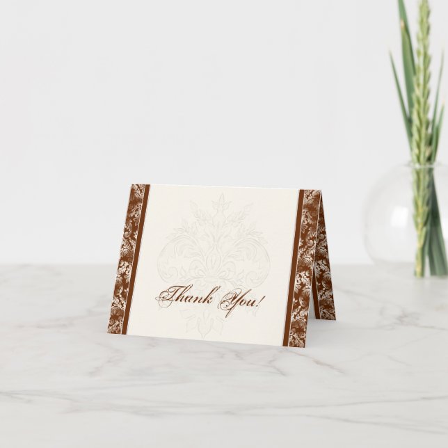Fleur di Lys Damask - Brown Merci Cartes de notes (Devant)
