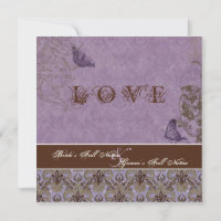 Fleur di Lys Damask - Dk Purple Wedding Invitation