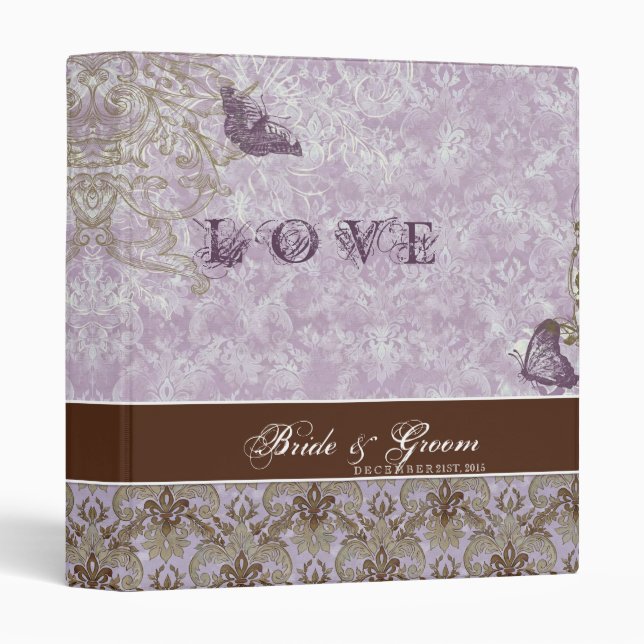 Fleur di Lys Damask Lavender Lilac Wedding Binder (Front/Spine)
